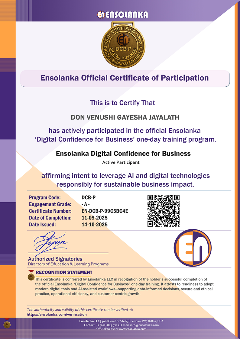 Sample Certificate — Ensolanka Digital Confidence for Business